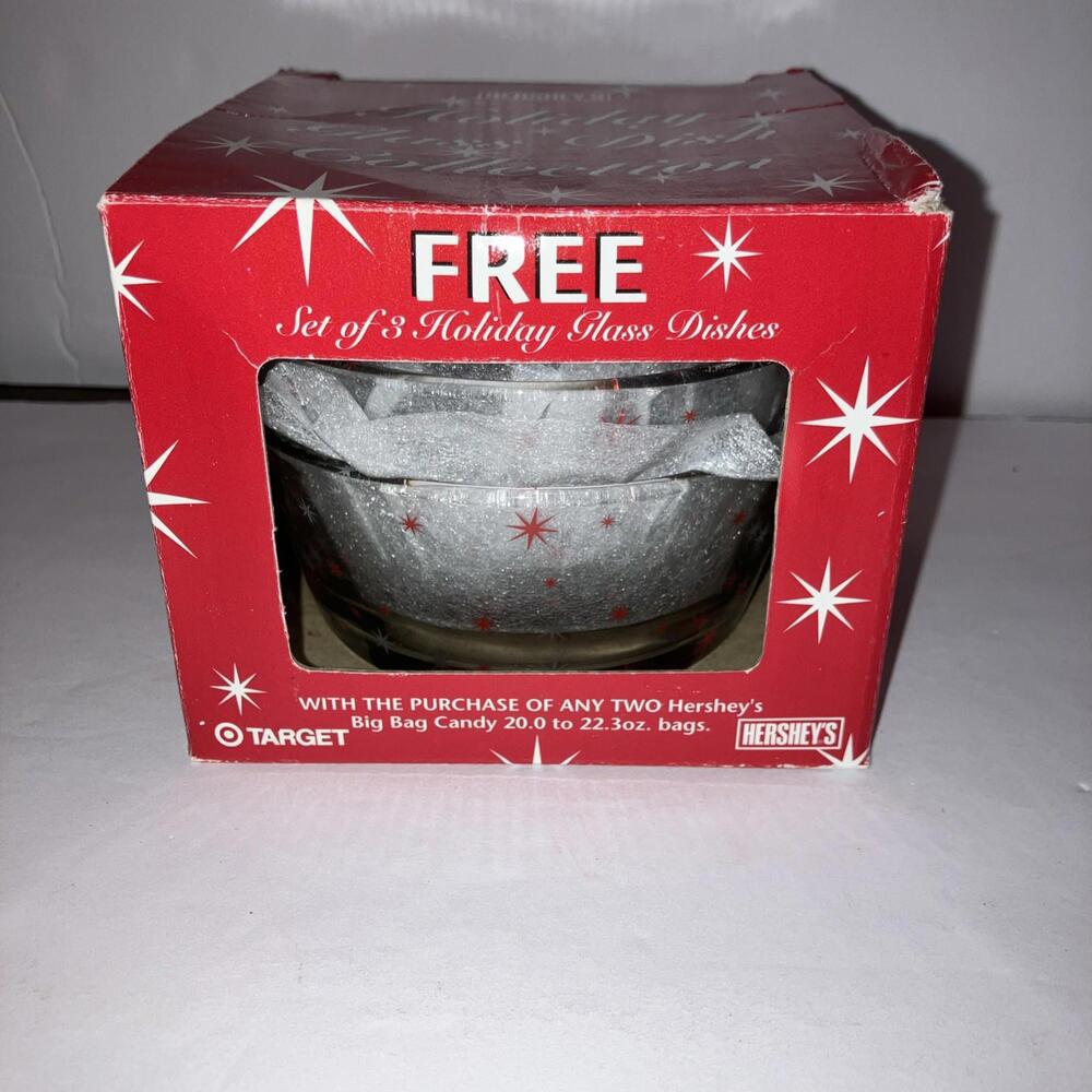 Vintage 2004 Hershey's Holiday Glass Dish Collection Set of 3 Bowls NEW In Box